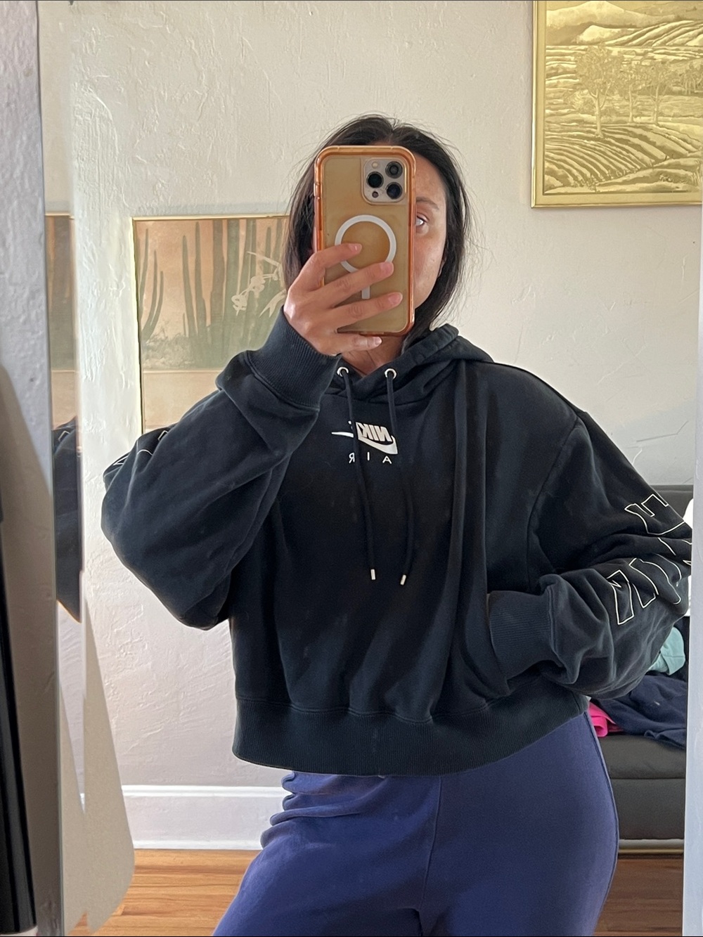 Nike Black Cropped Air Pullover Hoodie